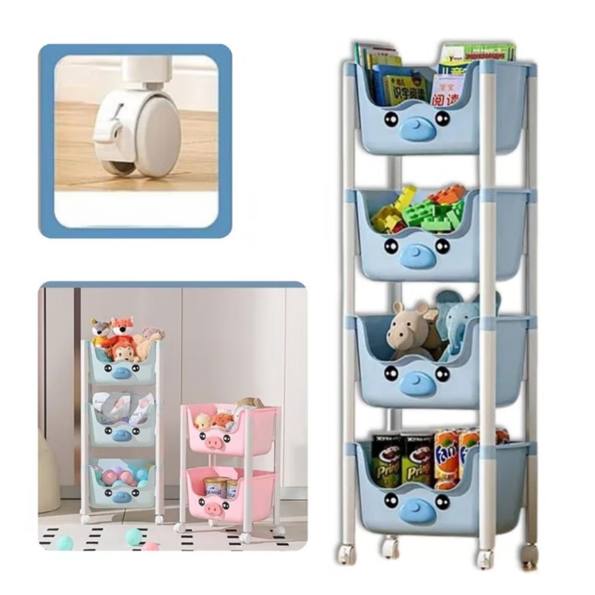 OEM - Organizador Kawaii 4 Niveles Modelo Chanchito Color Celeste