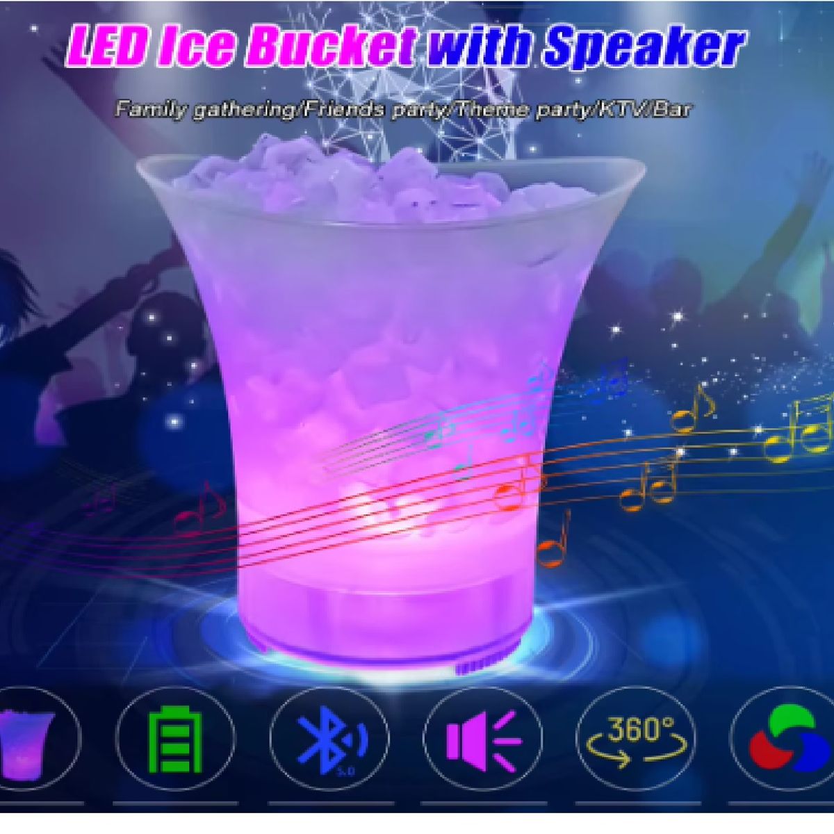 GENERICO - Cubo de hielo LED con Altavoz Bluetooth
