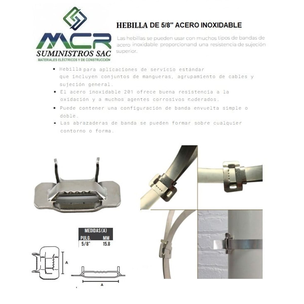 GENERICO - HEBILLAS DE ACERO INOXIDABLE DE MEDIA 5/8 PULGADA CAJA DE 100 UND