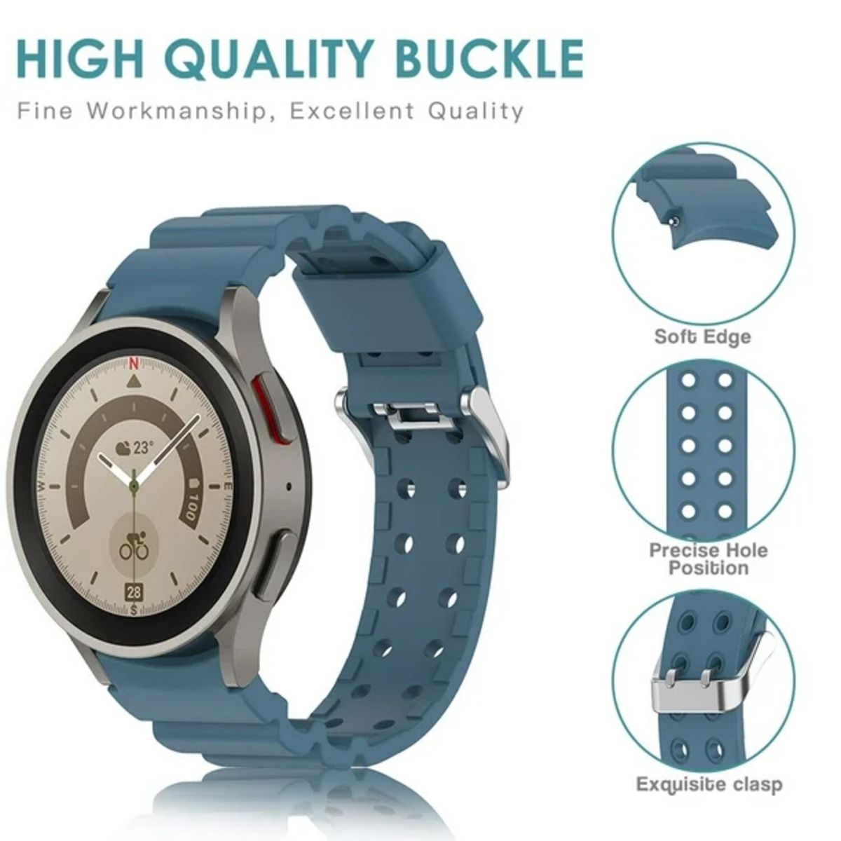 GENERICO - Correa Silicona con Relieve para Samsung Watch 7 - Azul Acero