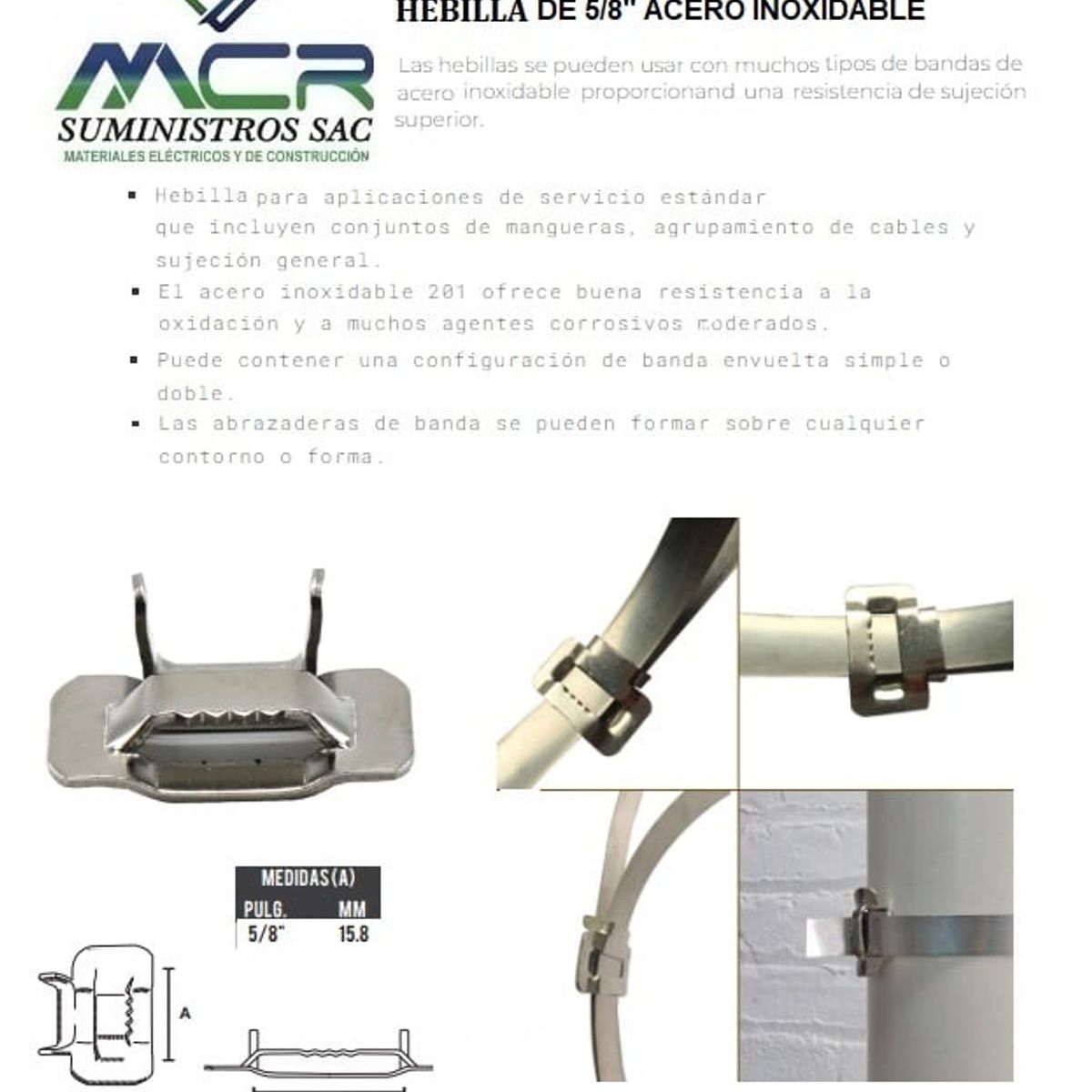 GENERICO - HEBILLAS DE ACERO INOXIDABLE DE MEDIA 5/8 PULGADA CAJA DE 100 UND