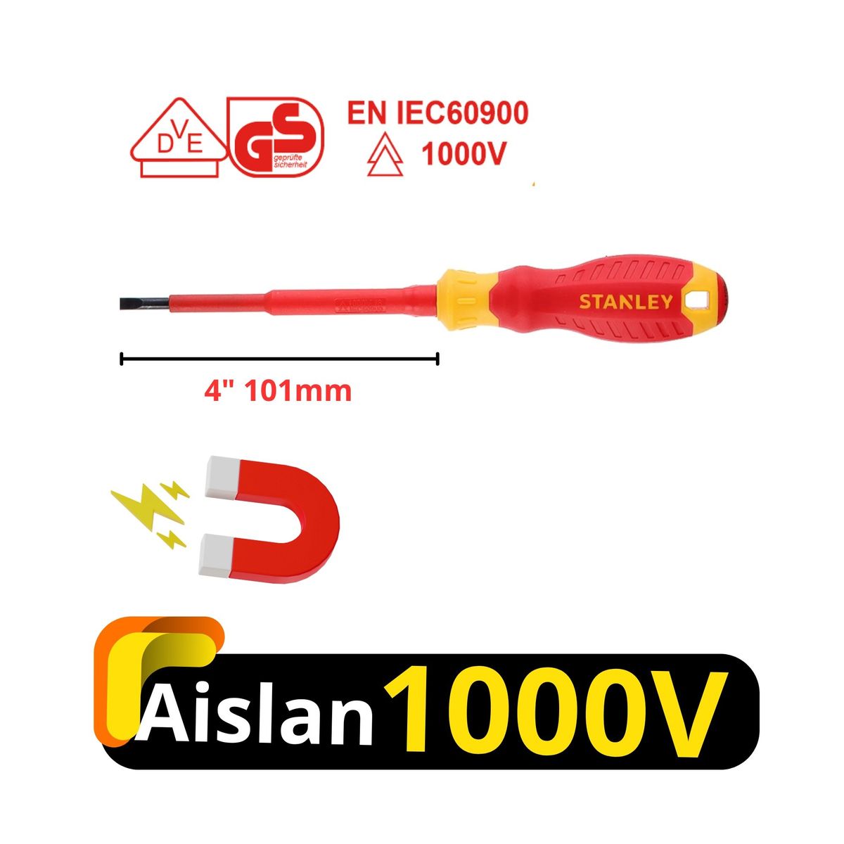 STANLEY - DESARMADOR DIELECTRICO AISLA 1000V  4" MAGNETICO PUNTA PLANA STANLEY