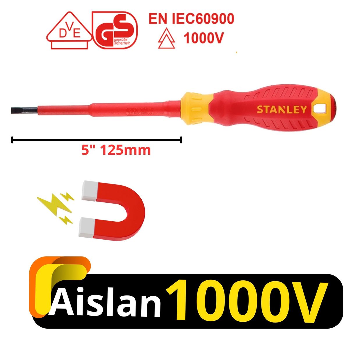 STANLEY - DESARMADOR DIELECTRICO AISLA 1000V  5" MAGNETICO PUNTA PLANA STANLEY