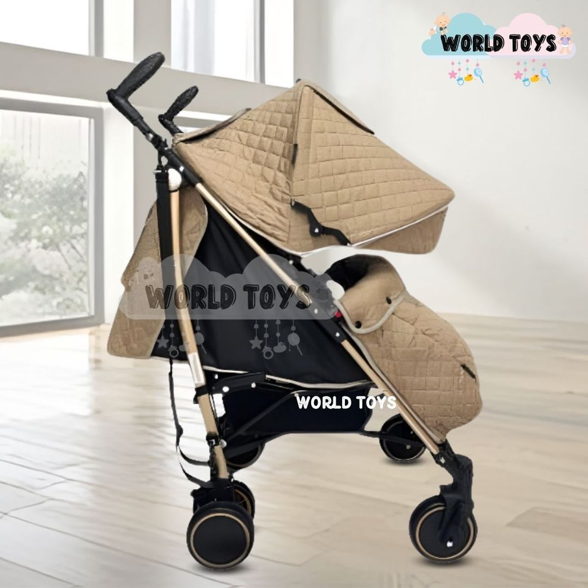 BABY - Coche Bastón Mango Giratorio «NAMILE» de Lujo Beige