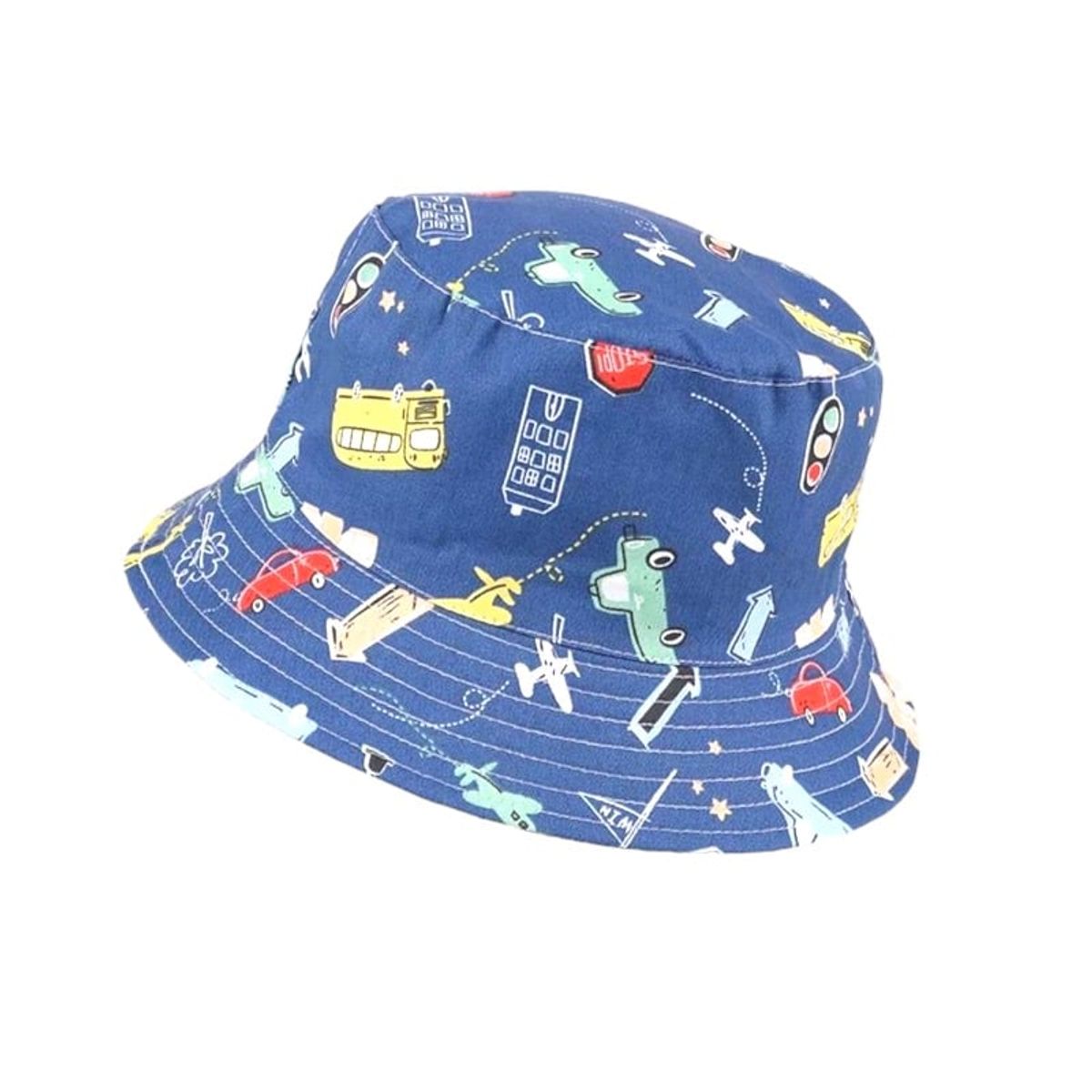 GENERICO - Sombrero Niño Doble Tela Carrito Redondo Coches Azul