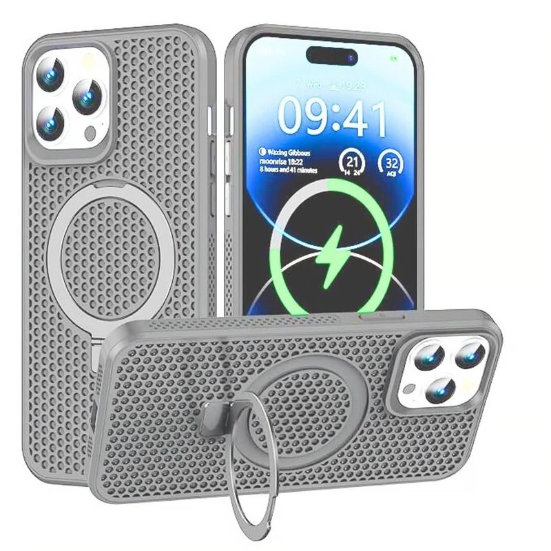 GENERICO - Case Con Soporte Magnetico 360 para iPhone 13 Pro Max - Gris