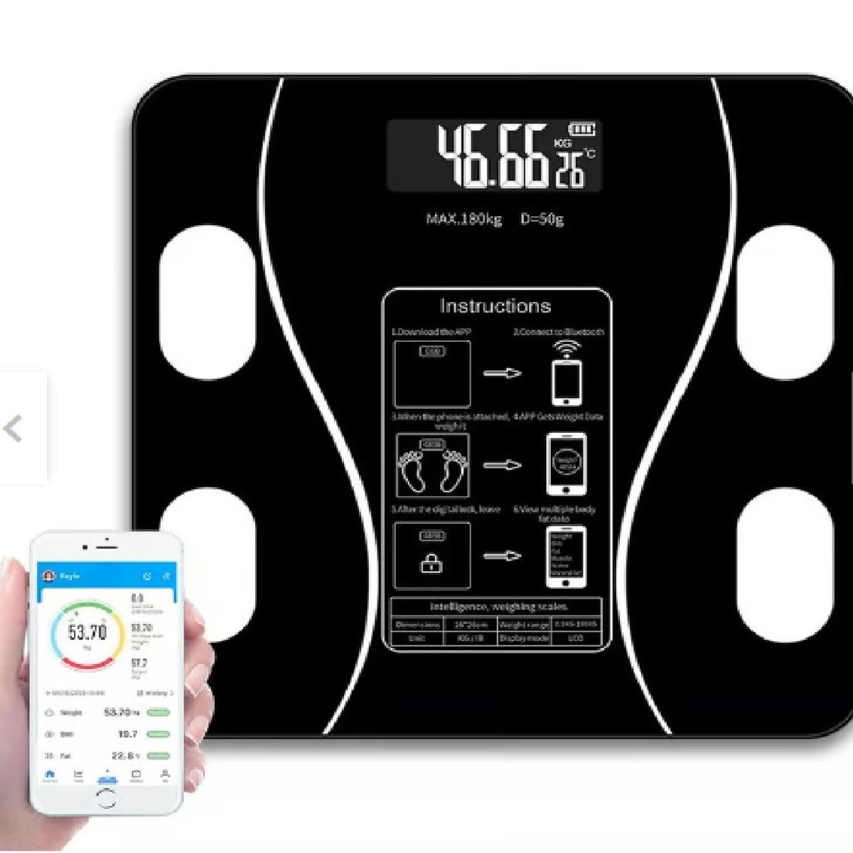GENERICO - Balanza Inteligente WiFi y con APP vidrio templado