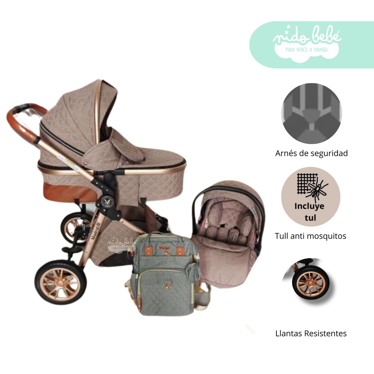 GENERICO - Coche Moises 4 en 1 modelo Madrid Deluxe Beige