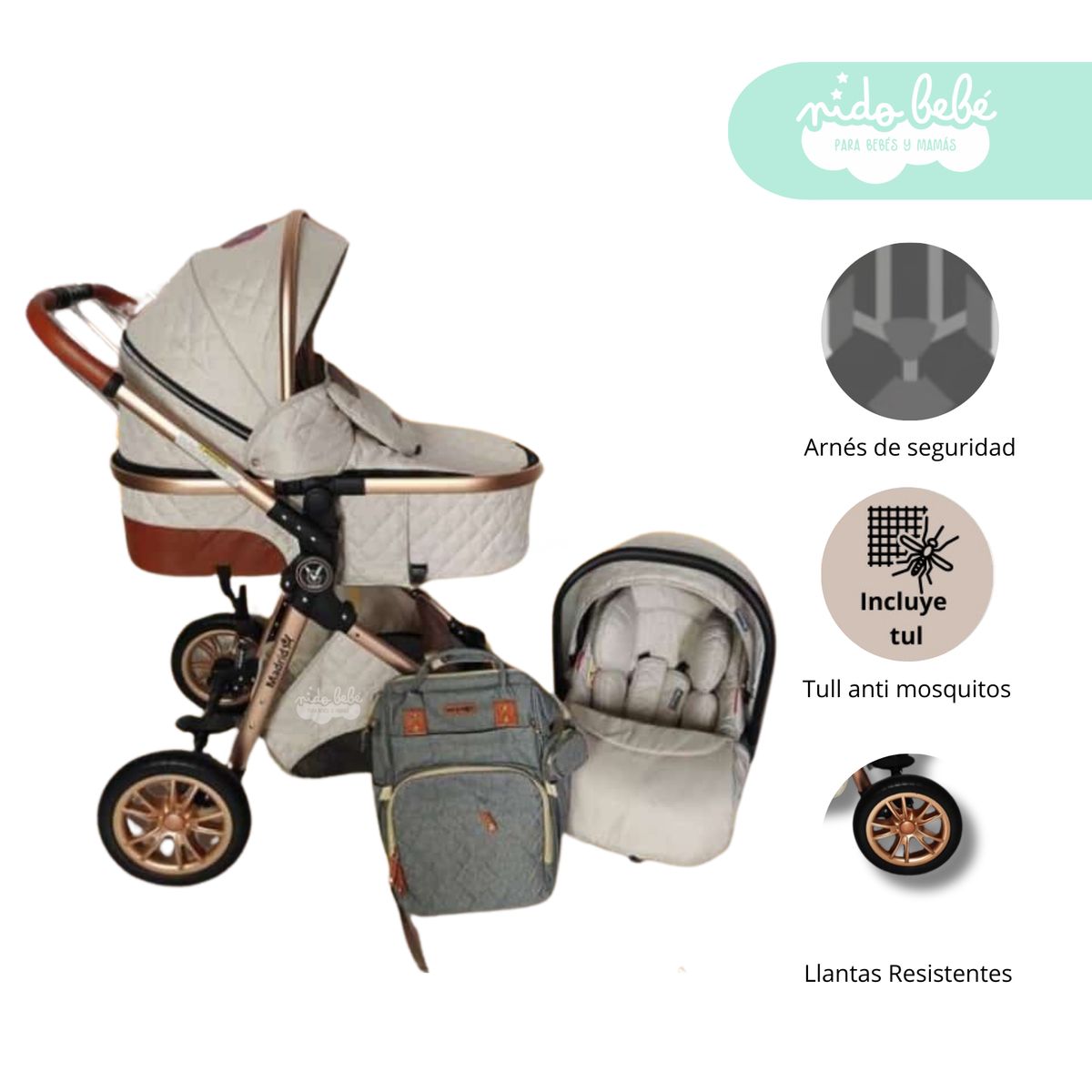 GENERICO - Coche Moises 4 en 1 modelo Madrid Deluxe Blanco