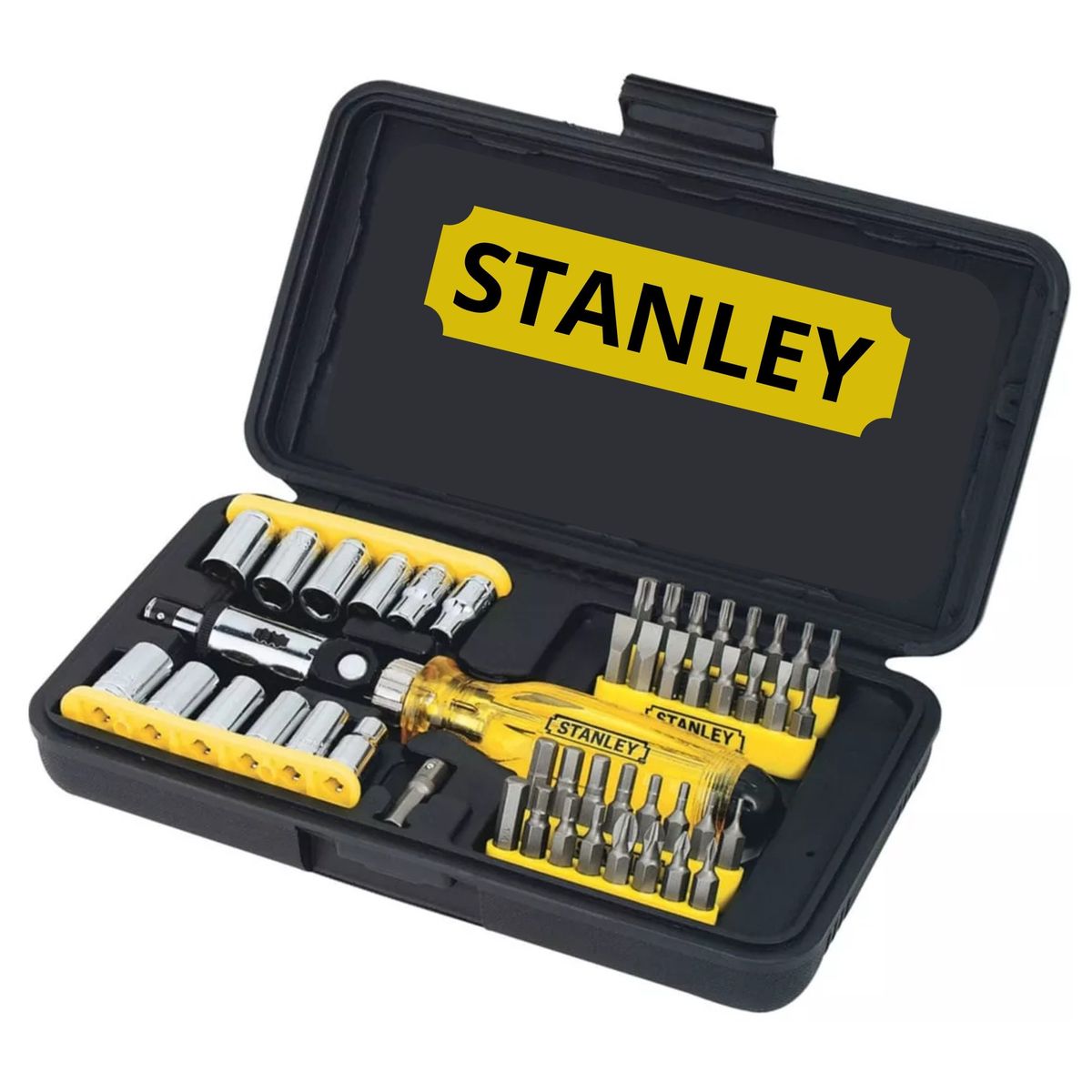 STANLEY - JUEGO DE DADOS DESTORNILLADOR RATCHET ARTICULADO PUNTILLAS, 47 PZAS