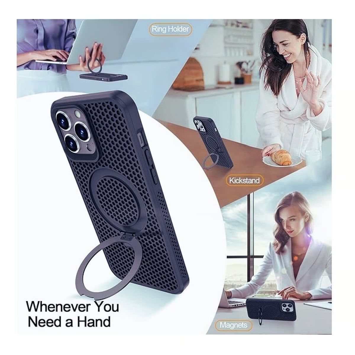 GENERICO - Case Con Soporte Magnetico 360 para iPhone 15- Azul