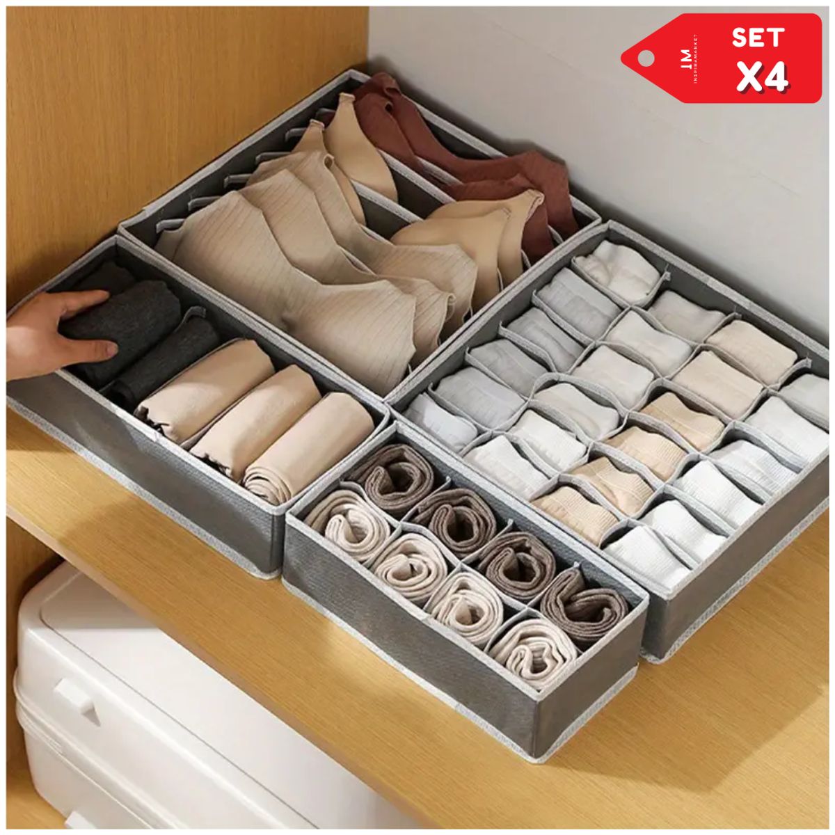 INSPIRA MARKET - Organizador de ropa interior polos medias plegable Set x4