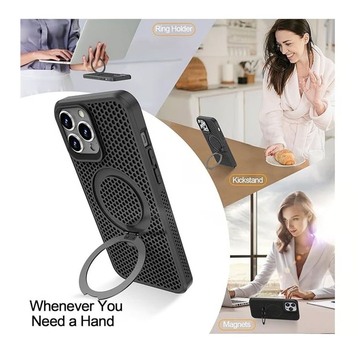 GENERICO - Case Con Soporte Magnetico 360 para iPhone 15 Pro - Negro