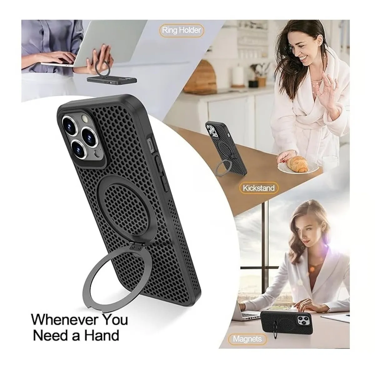 GENERICO - Case Con Soporte Magnetico 360 para iPhone 15 Pro Max - Negro