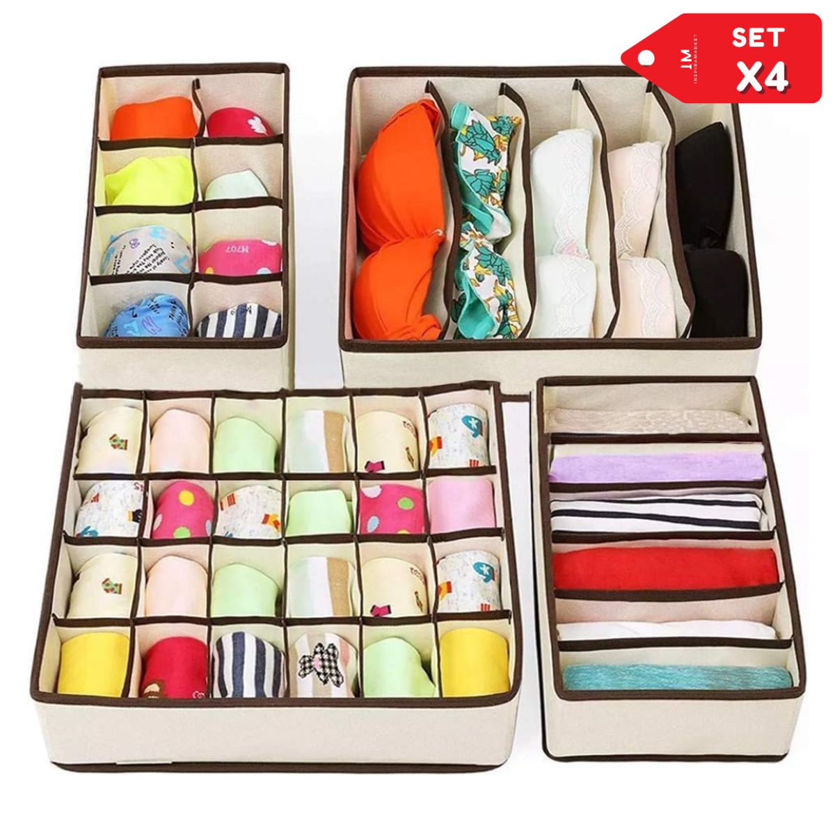INSPIRA MARKET - Organizador de ropa interior polos medias plegable Set x4