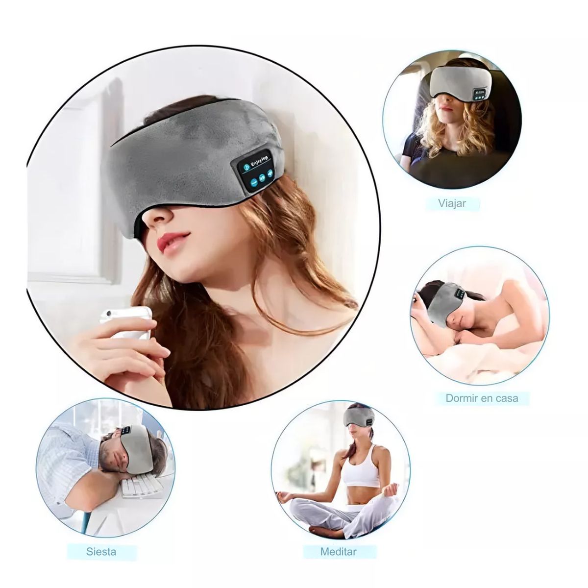 GENERICO - Máscara para Dormir con Audífonos Bluetooth - Gris oscuro - M
