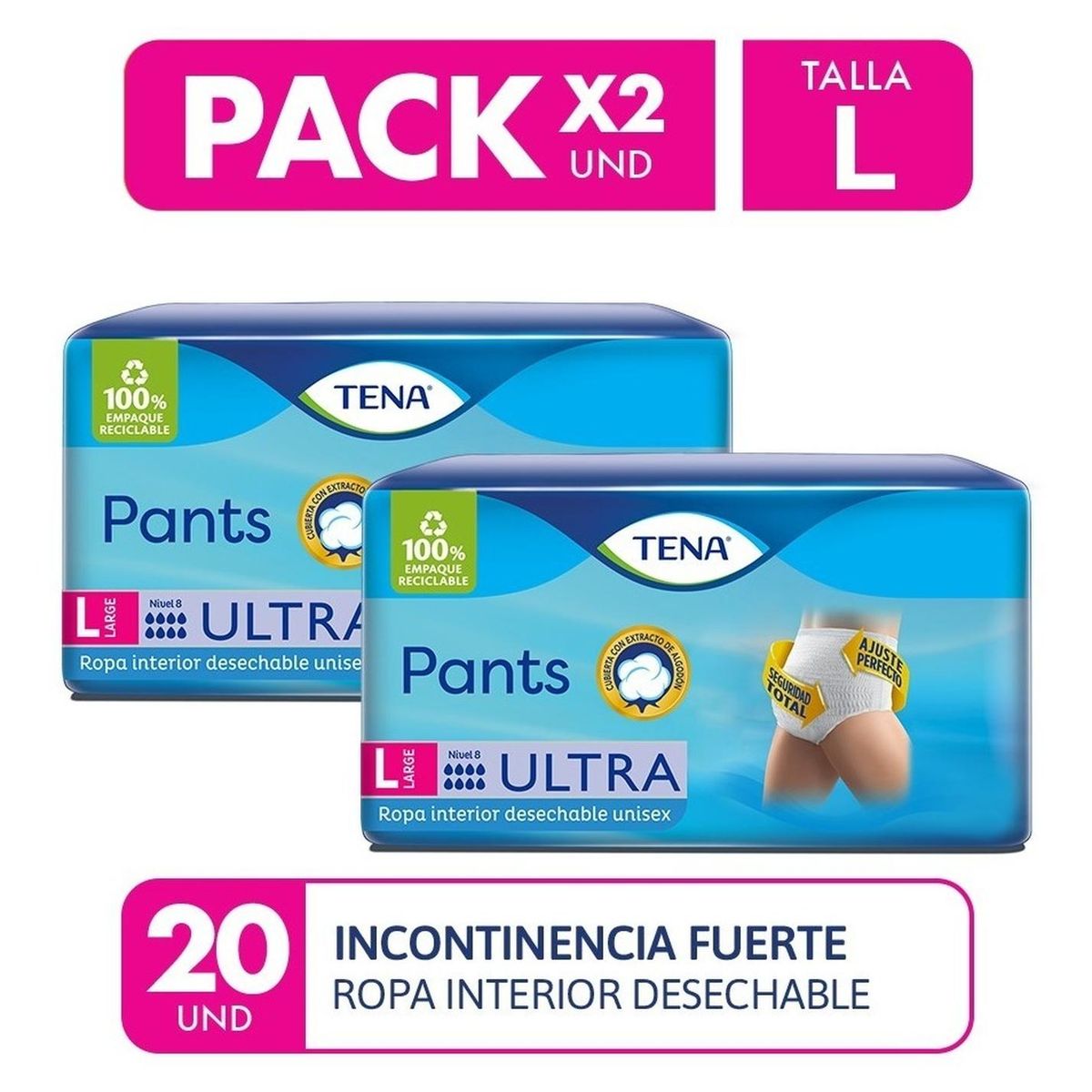 TENA - Pañal Tena Pants Ultra Large 20 UN Pack x2