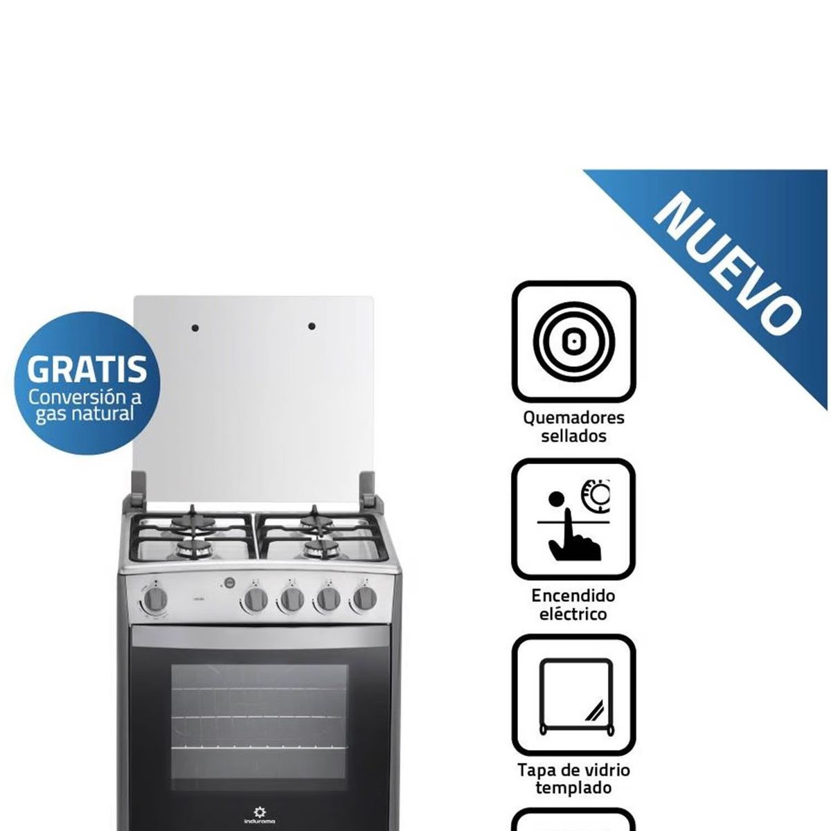 INDURAMA - COCINA INDURAMA CORUÑA Q  4 HORNILLAS CROMA
