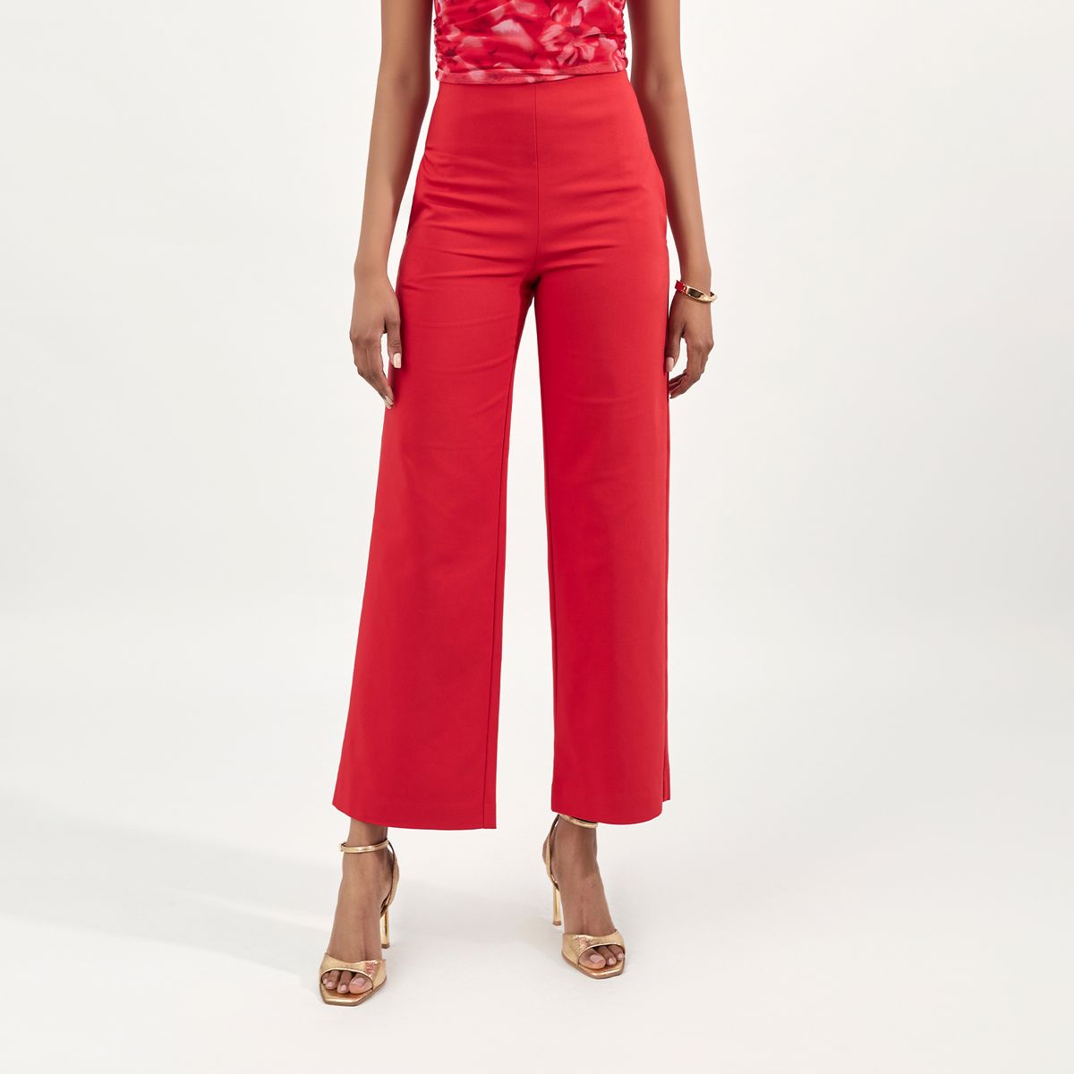 CAMILA VIALI - Camila Viali Pantalón Lunete Rojo Tiro Recto