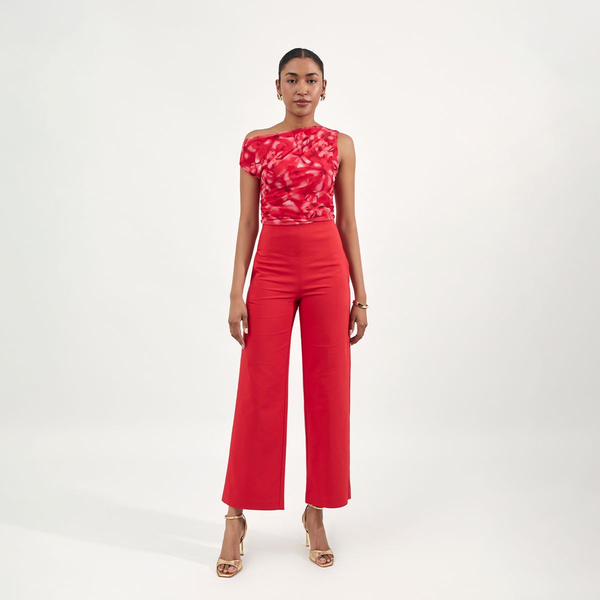 CAMILA VIALI - Camila Viali Pantalón Lunete Rojo Tiro Recto