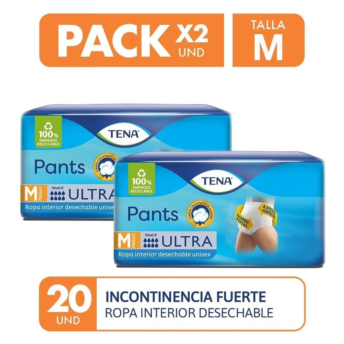 TENA - Pañal Tena Pants Ultra Medium 20 UN Pack x2