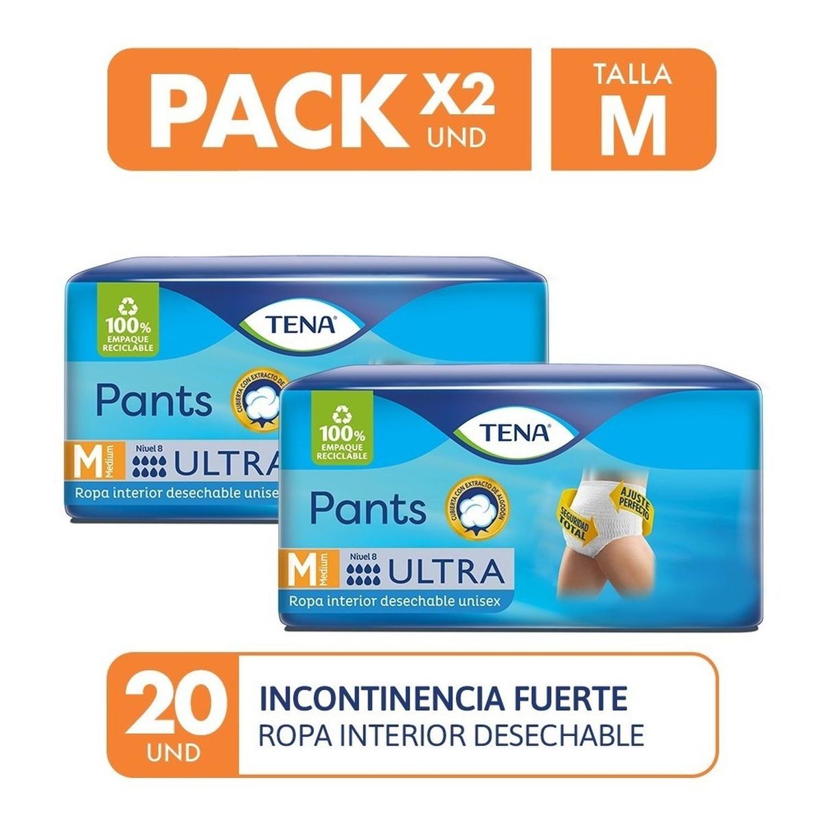 TENA - Pañal Tena Pants Ultra Medium 20 UN Pack x2