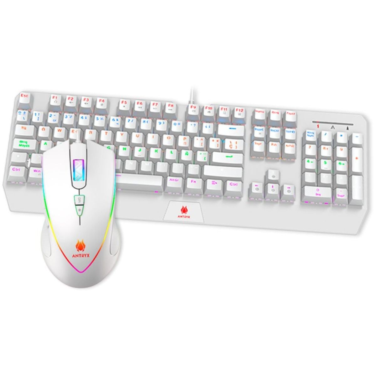 ANTRYX - Kit Antryx Teclado Mecánico y Mouse GC-5100 Blanco USB Switch Azul