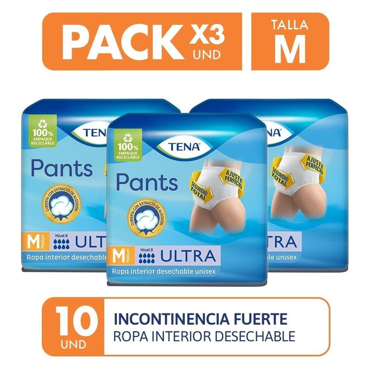 TENA - Ropa interior adultos tena pants ultra talla m 10un pack x3