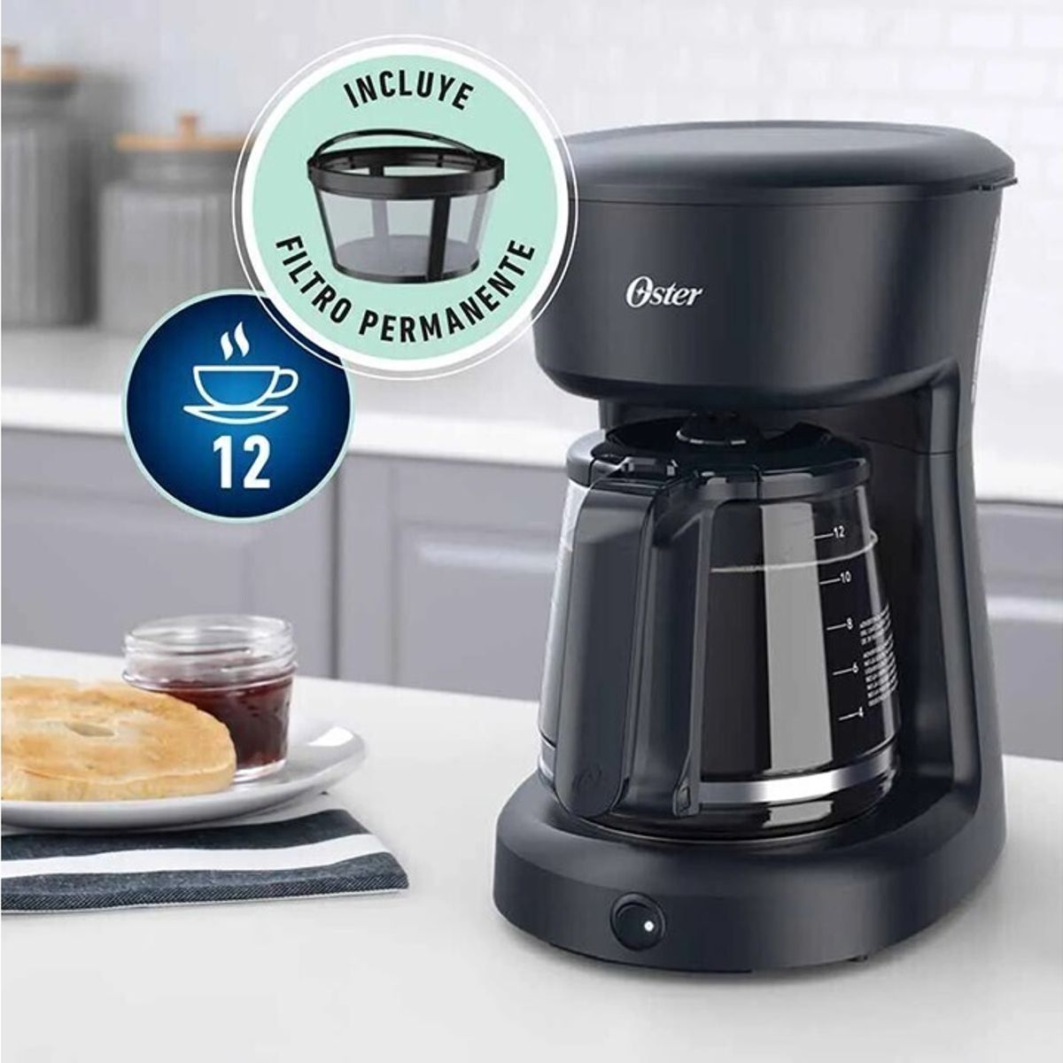 OSTER - Cafetera OSTER de 12 Tazas con Filtro Permanente BVSTDCS12B-053