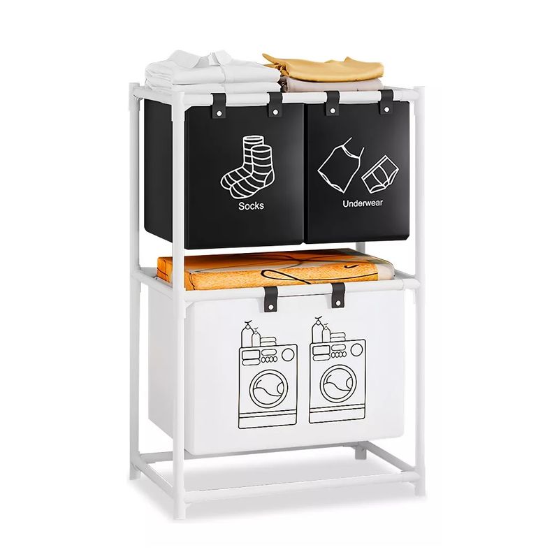 GENERICO - Cesto Organizador Para Lavanderia De 2 Niveles Y 3 Divisiones