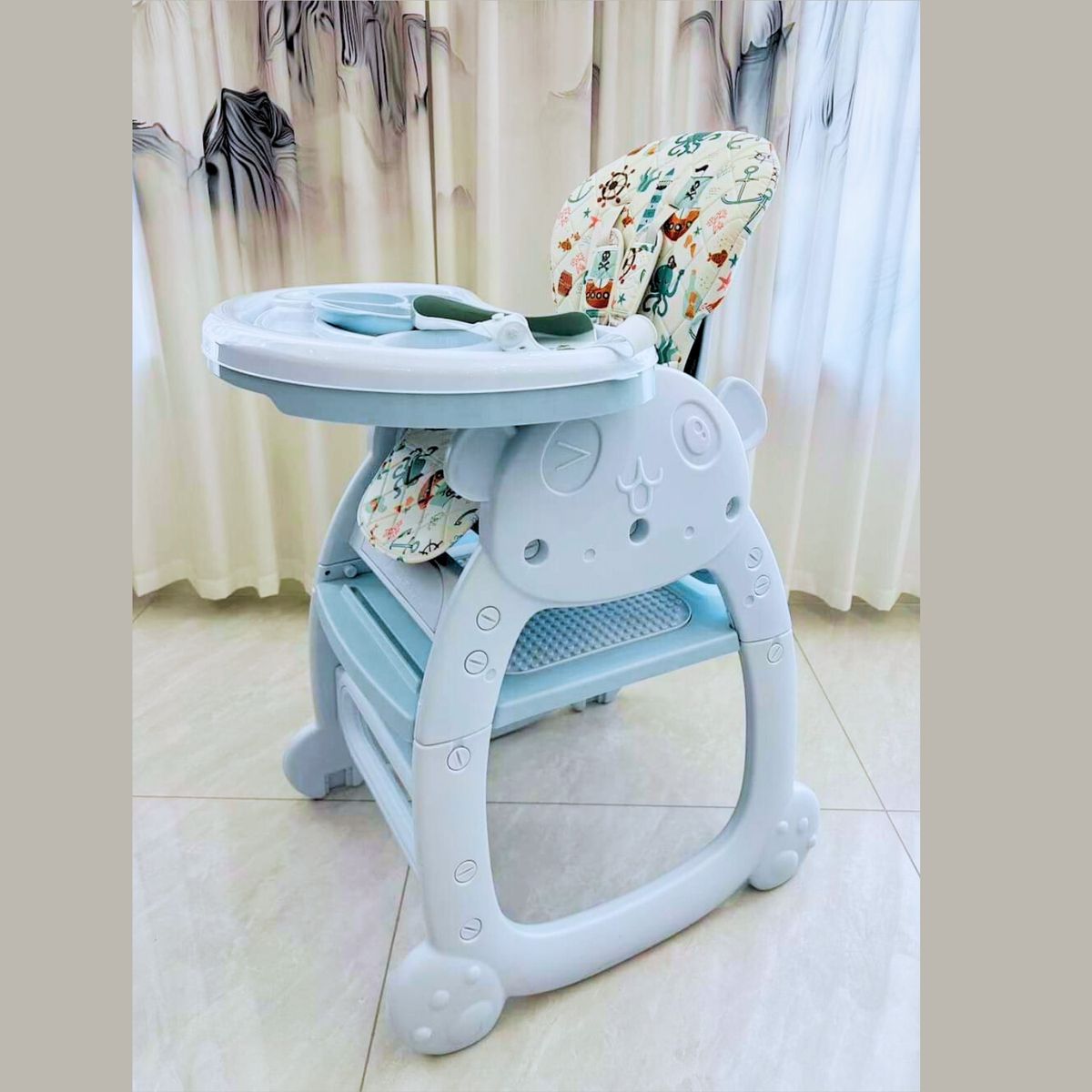 CAM - Silla de comer para bebe CARPETA PANDA CELESTE 4 en 1