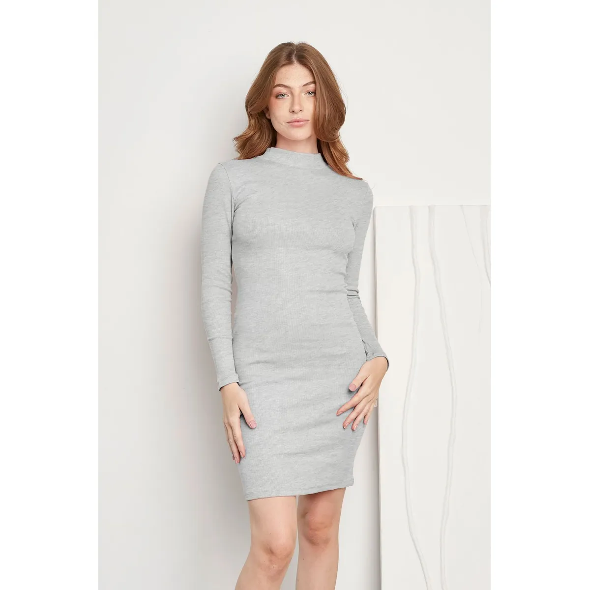 KONING - Vestido Manga Larga Rib Mujer