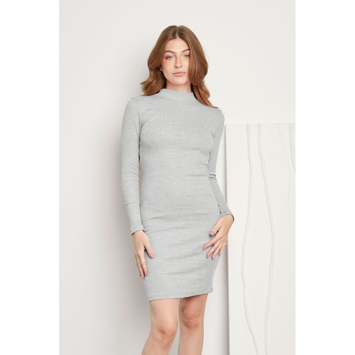 KONING - Vestido Manga Larga Rib Mujer