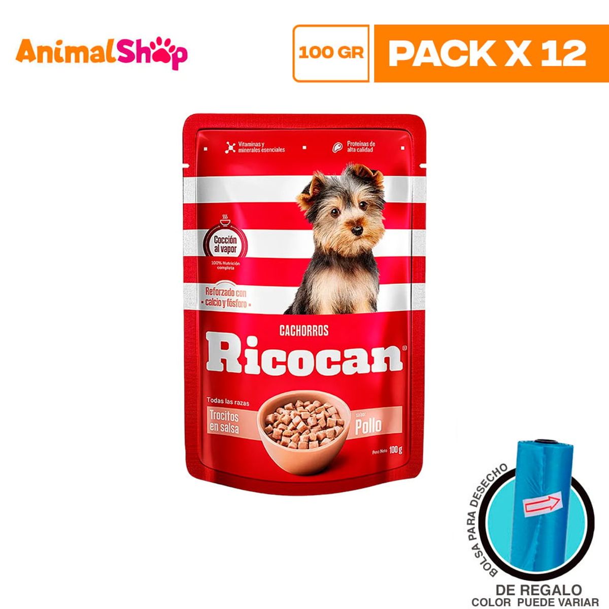 GENERICO - Ricocan Cachorro Trocitos Pollo Pouch 100Gr X12 Un