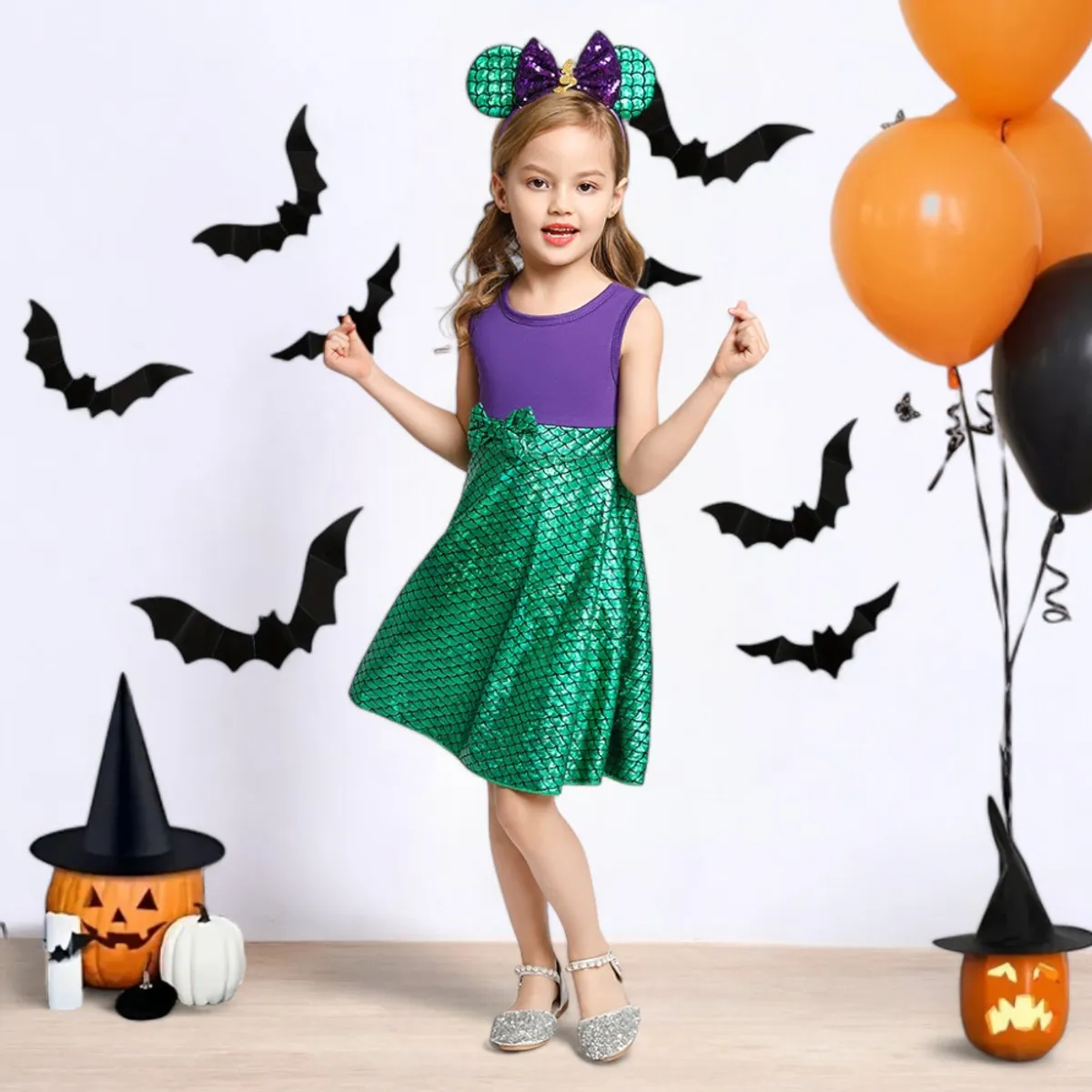 GENERICO - VESTIDO DE NIÑA PARA HALLOWEEN MODELO SIRENA  VESTIDO + VINCHA