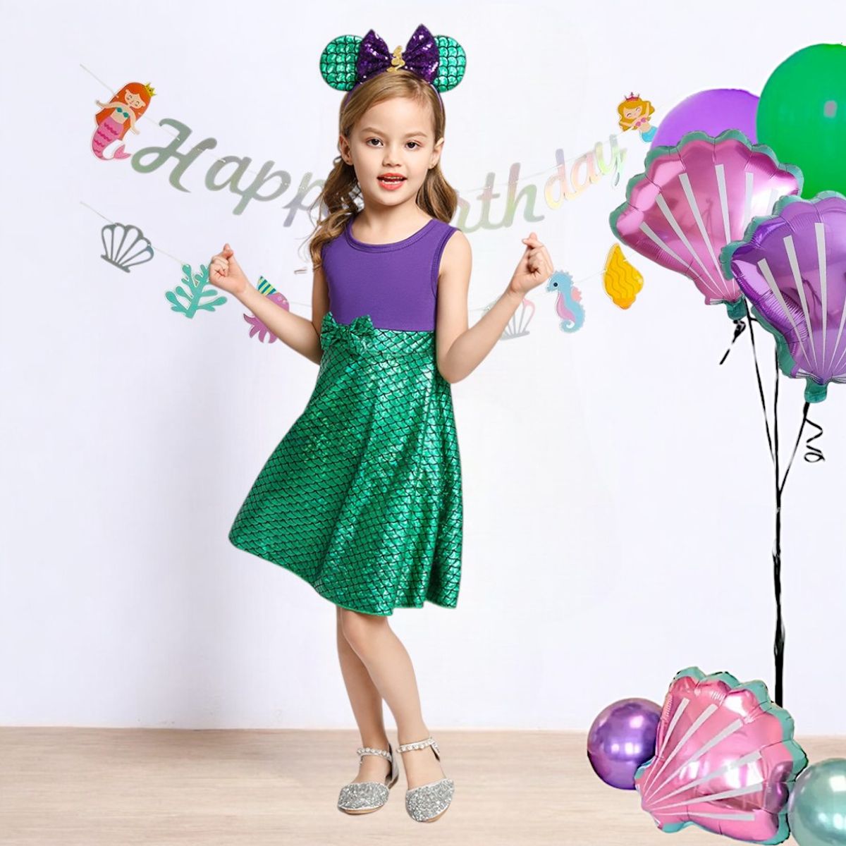 GENERICO - VESTIDO DE NIÑA TEMATICA LA SIRENITA  VESTIDO + VINCHA