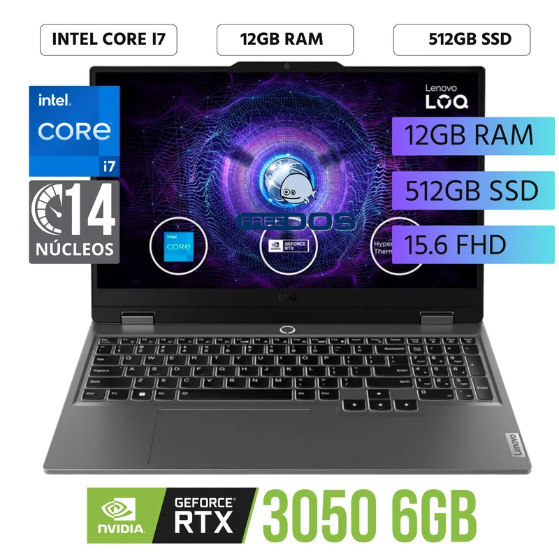 LENOVO - Laptop Lenovo LOQ 15IRX9 15.6" FHD Intel Core i7-13650HX Ram 12GB SSD 512GB RTX 3050 6GB Win 11