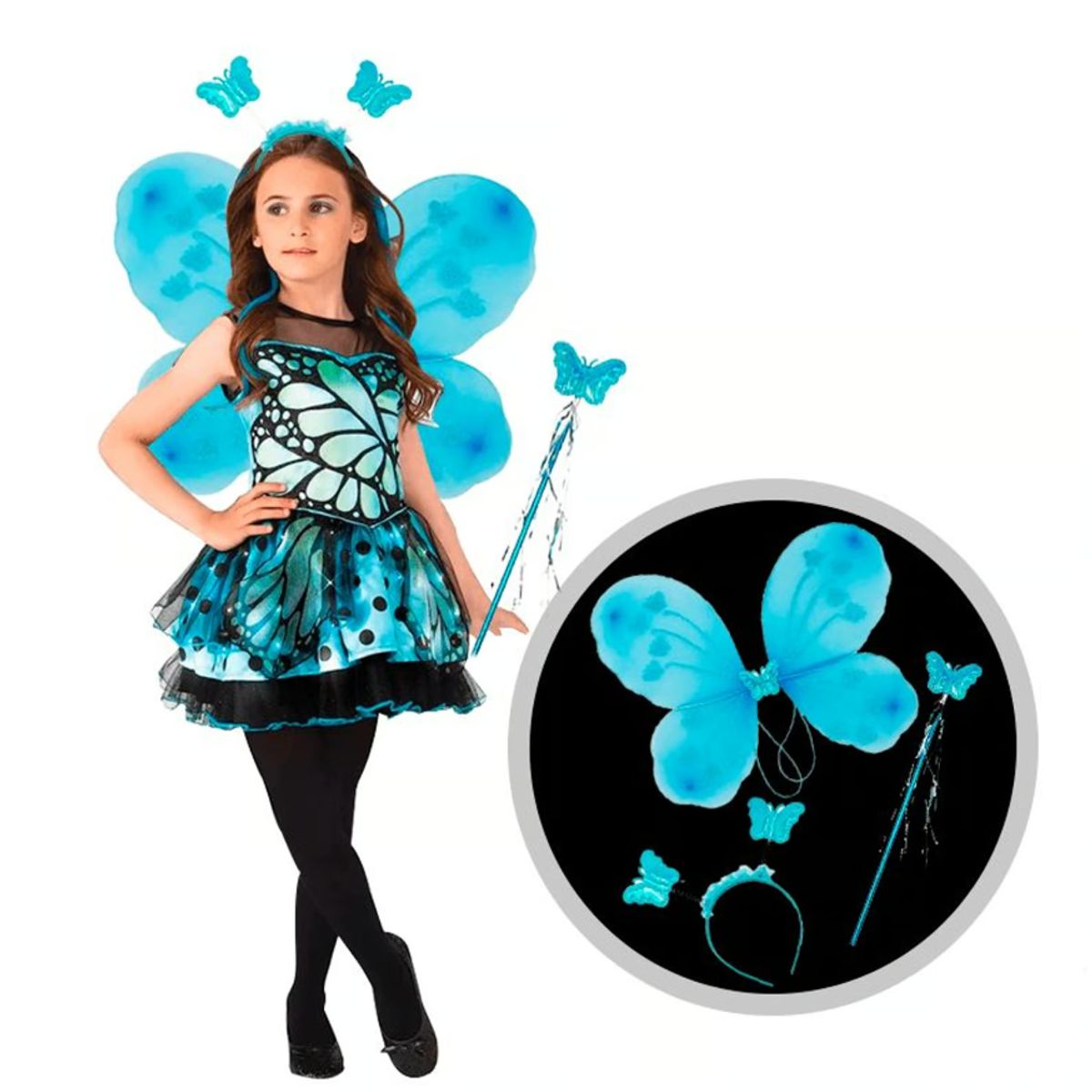 GENERICO - Alitas Mariposa Incluye Alita -Diadema - Varita Celeste