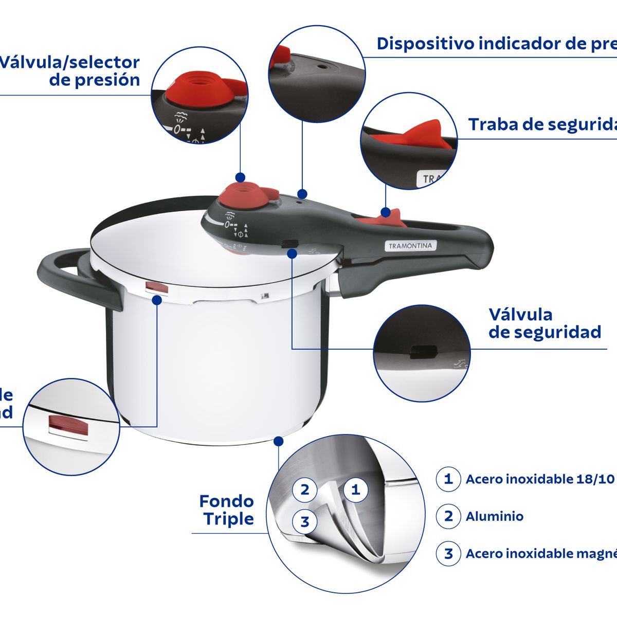 TRAMONTINA - Olla a presion TRAMONTINA ACERO INOXIDABLE