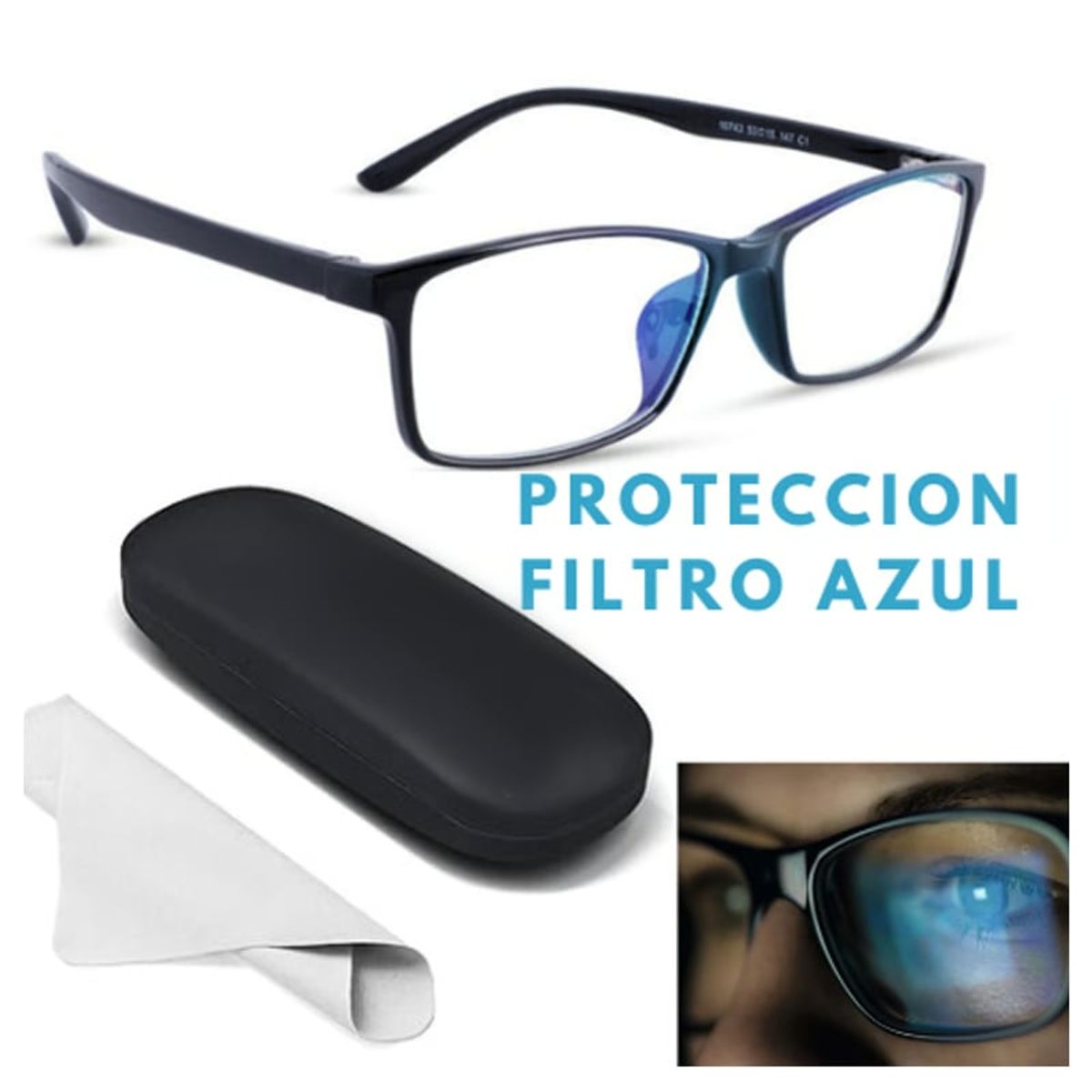 GENERICO - Lentes Negros con Protección Filtro Azul + Estuche y paño