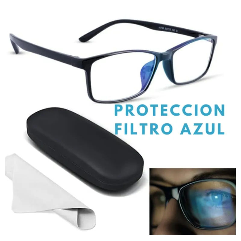 GENERICO - Lentes Negros con Protección Filtro Azul + Estuche y paño