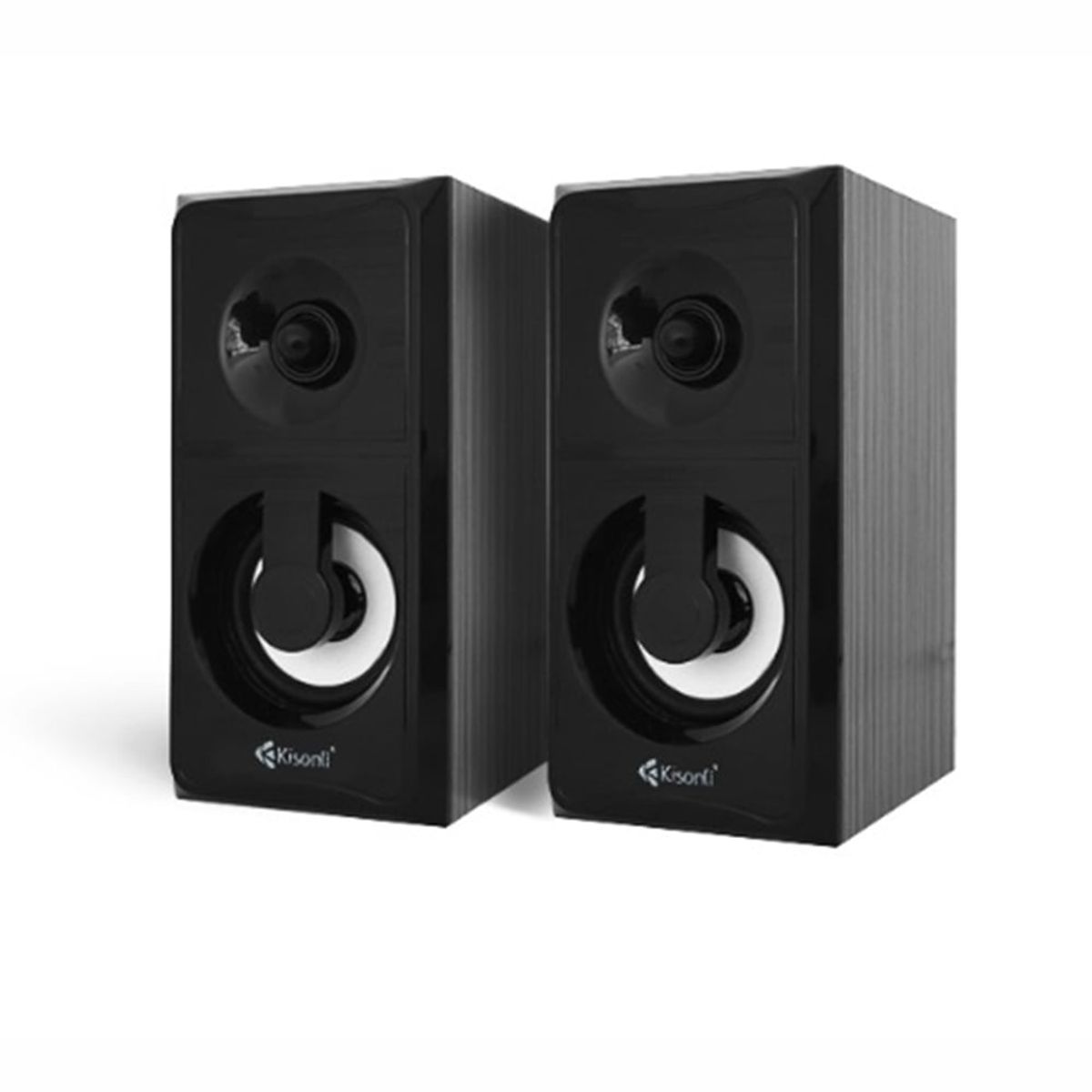 KISONLI - Parlante Stereo LED 2.0 - caja de MADERA  - PC Laptop Tablet Cel MP4