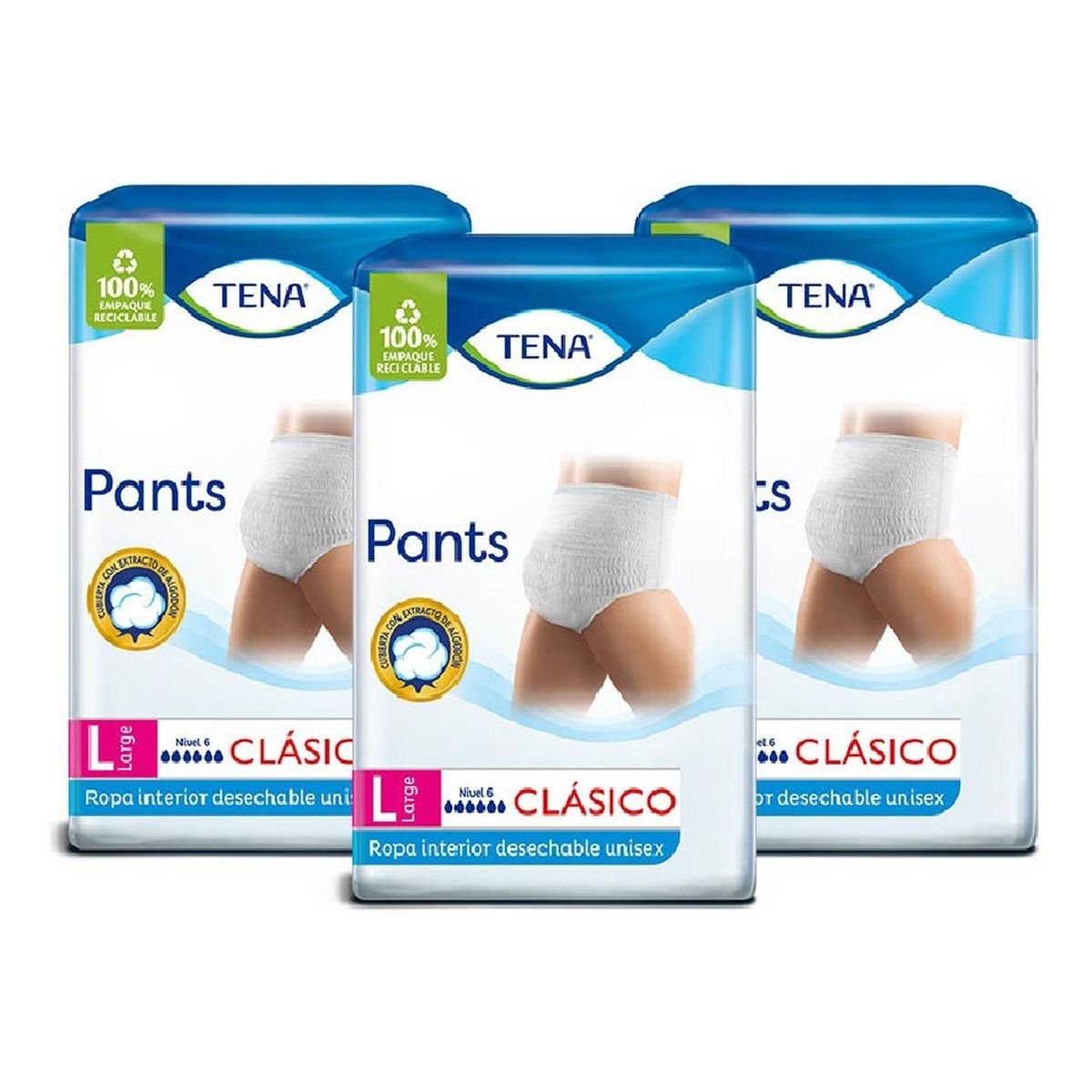 TENA - Ropa interior adultos tena pants clásico talla l 8un pack x3