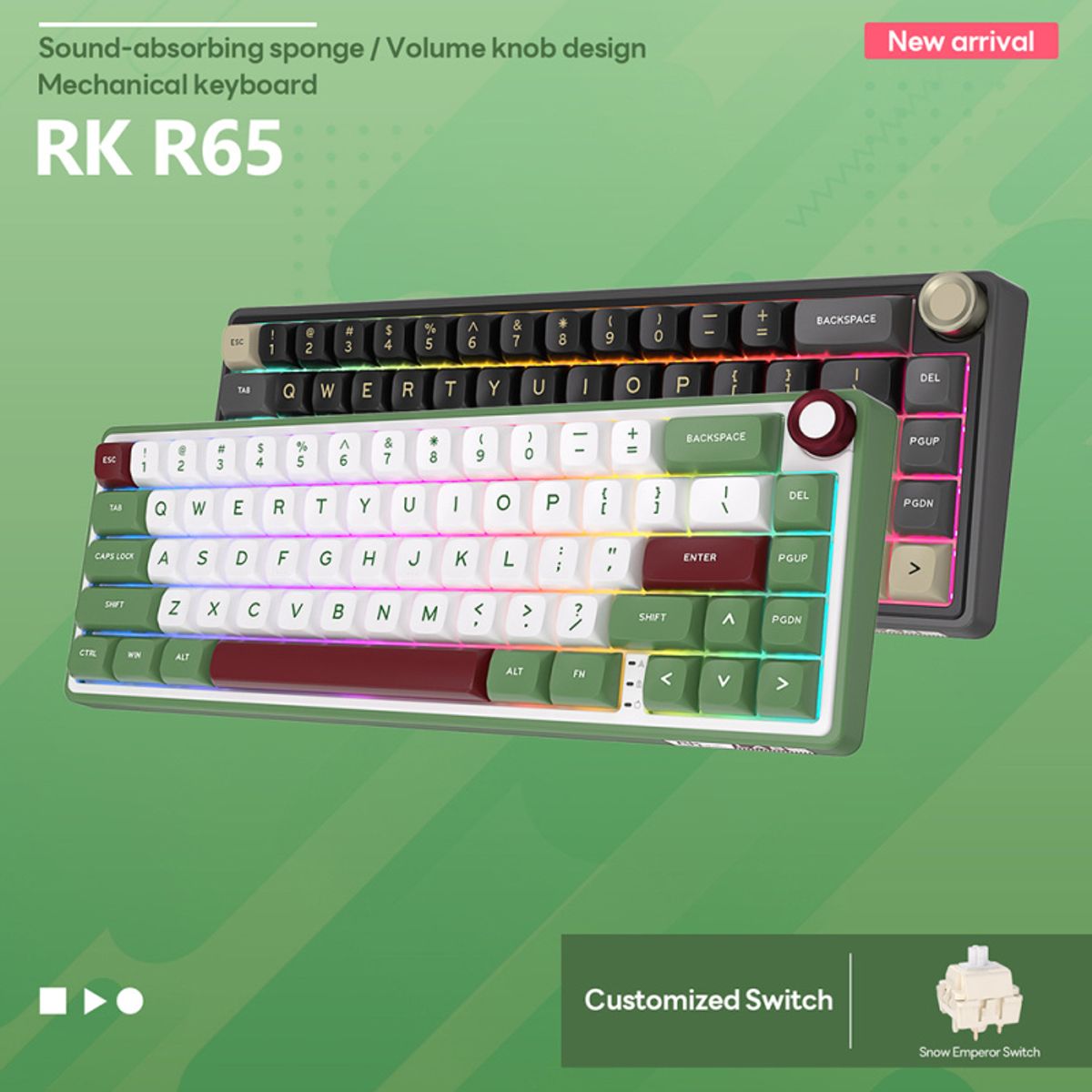 ROYAL KLUDGE - Teclado Mecánico Español Rk Royal Kludge R65 Green Chartreuse switch