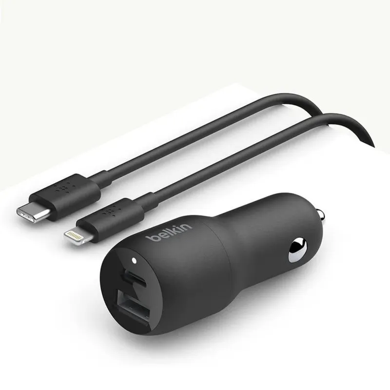 BELKIN - CARGADOR DE AUTO 37 WATTS  DOBLE SALIDA INCLUYE CABLE LIGHTNING