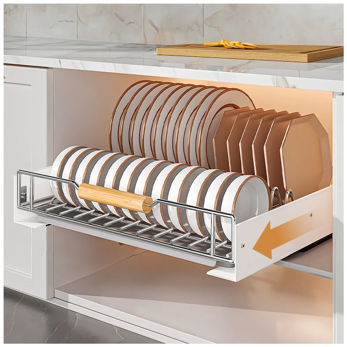 KELLER - Organizador Escurridor de Platos Extraíble Deslizable de Acero L70