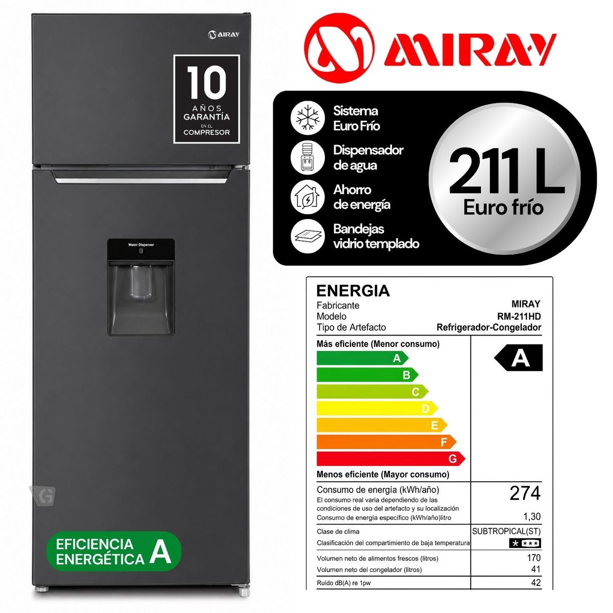 MIRAY - Refrigeradora Miray RM-211HD Eurofrío 211 L