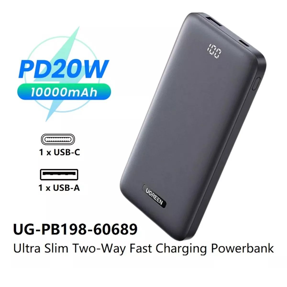 UGREEN - Power Bank Ugreen de Carga Rapida 10,000 Mah Para IPhone Y Galaxy