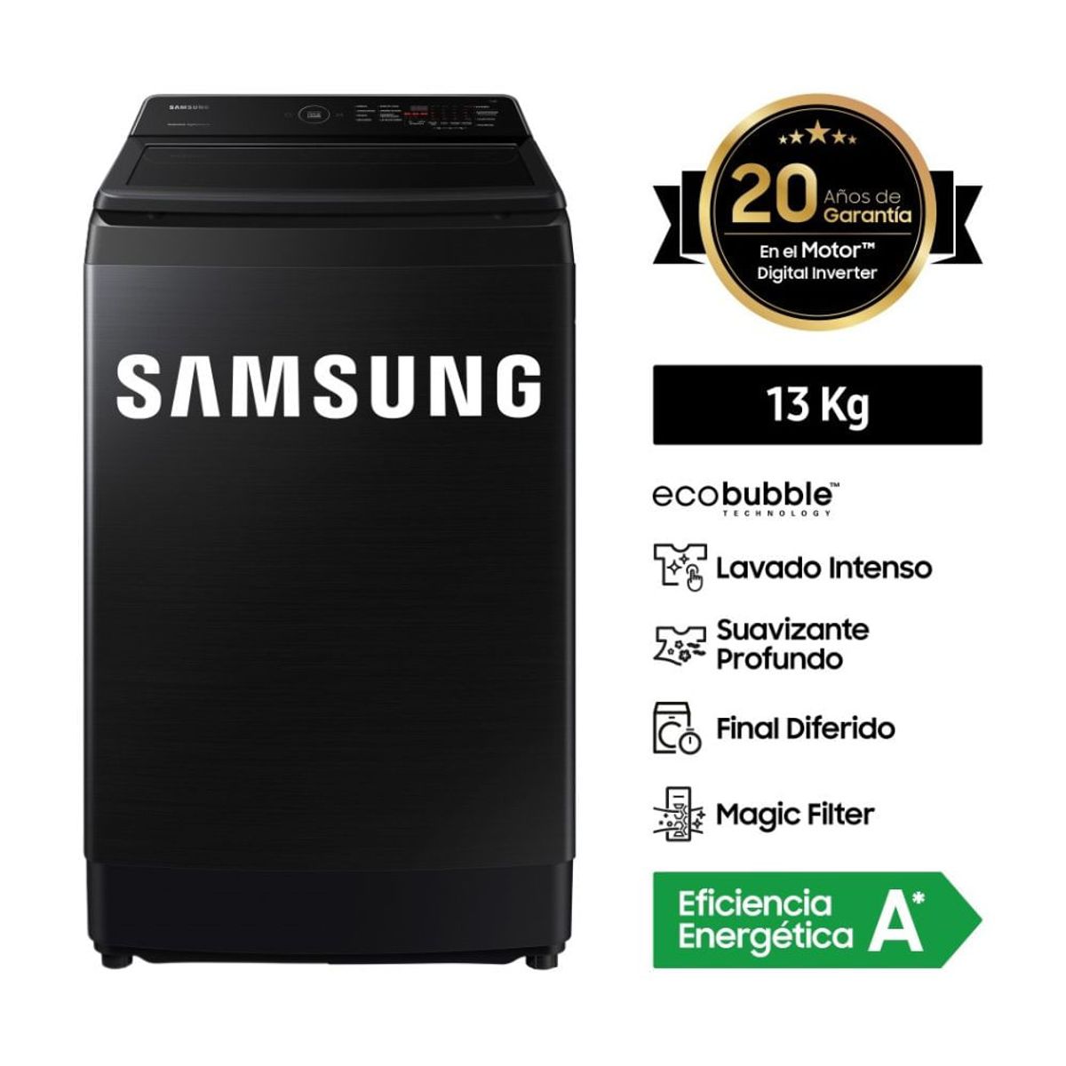 SAMSUNG - Lavadora Samsung EcoBubble 13 KG Negra - WA13CG5441BVPE