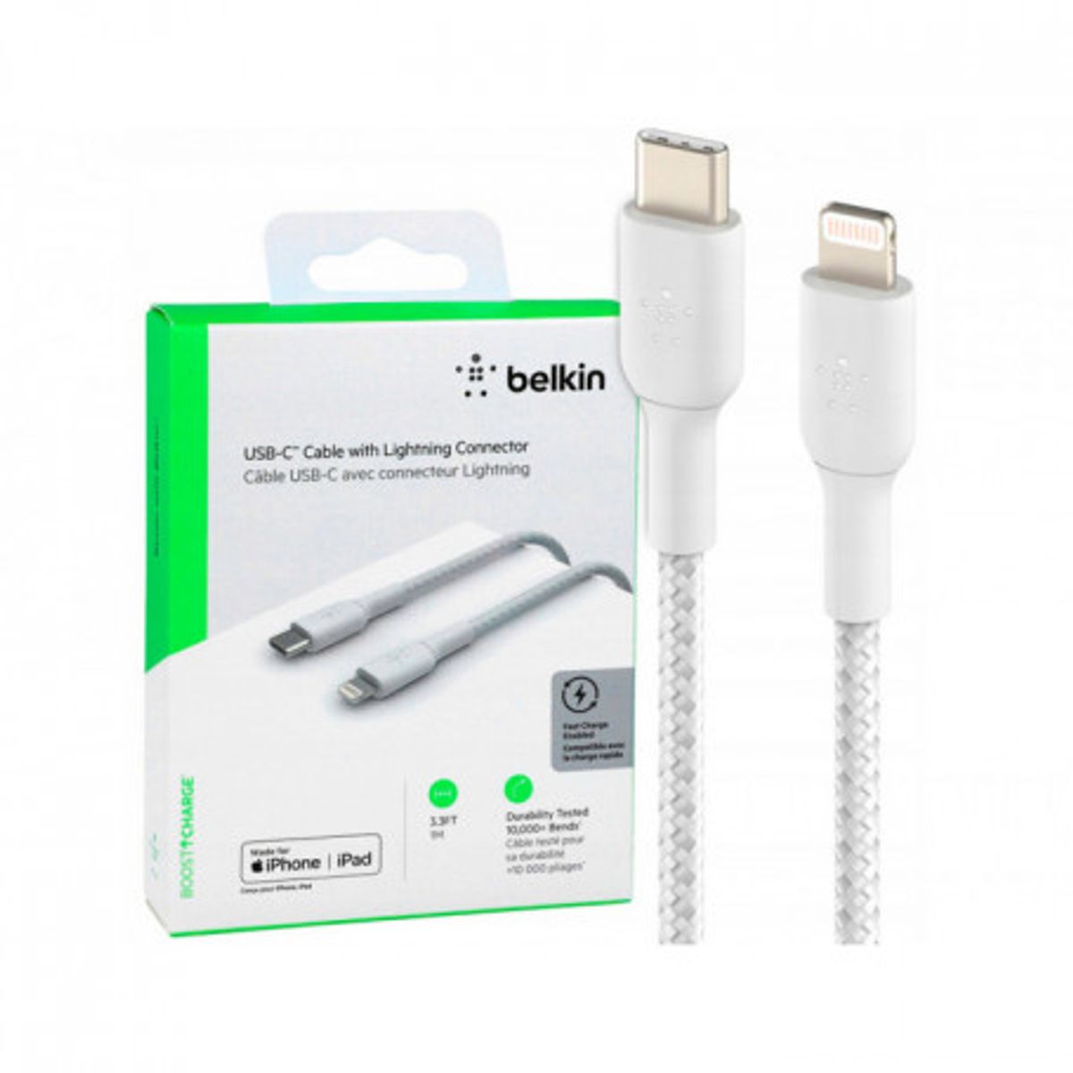 BELKIN - CABLE TYPE-C TO LIGHTNING BELKIN DE 1 METRO ENMALLADO BLANCO